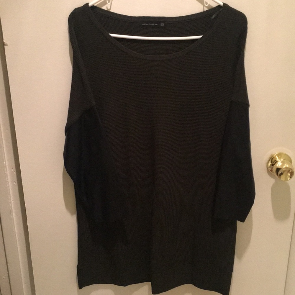 Zara Knit Forest Green long sweater leather sleeve
